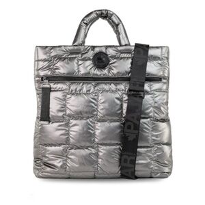 Pajar North South Silver Puffy Quilted Tote Bag Crossbody